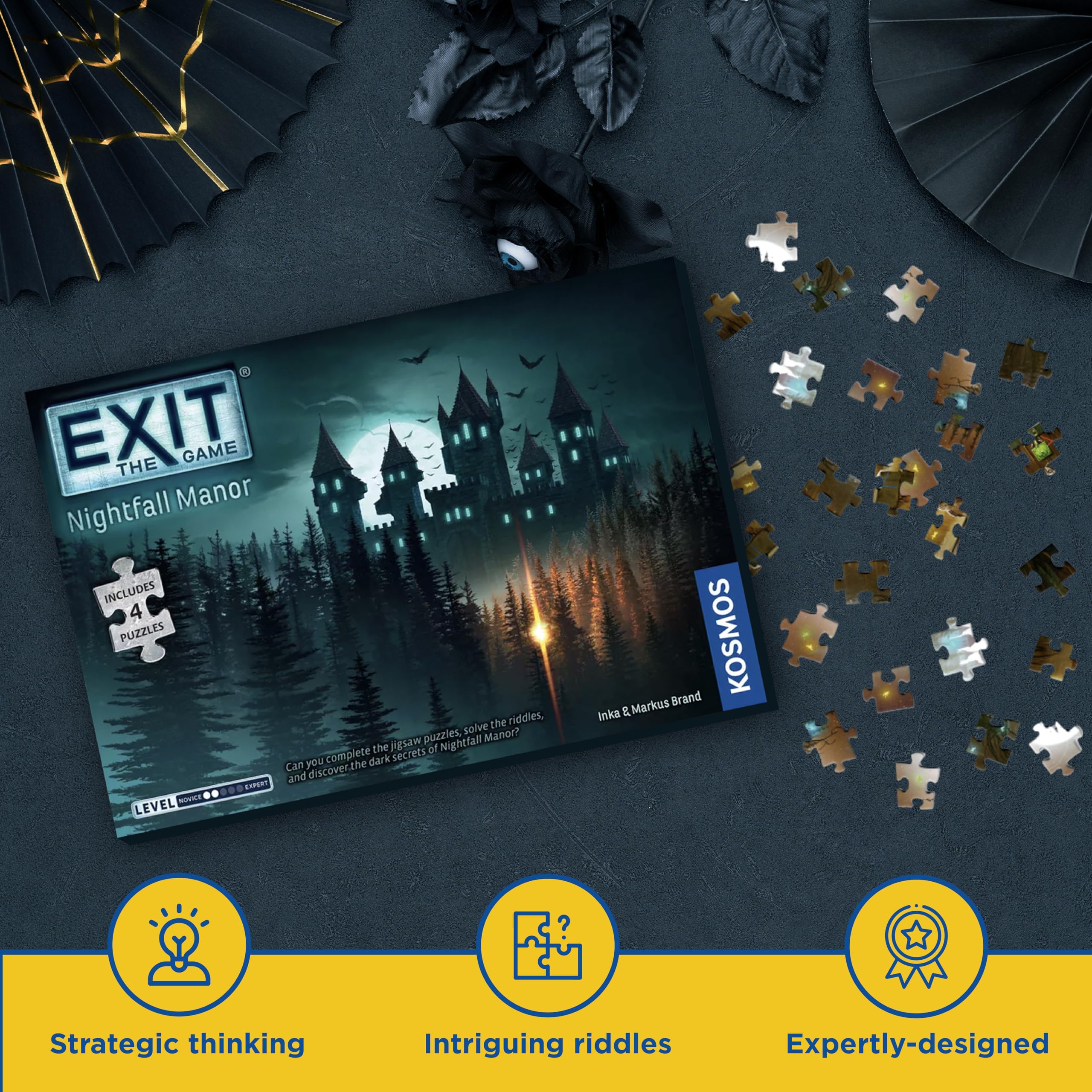 EXIT Nightfall Manor award banner highlighting its award-winning pedigree by Thames & Kosmos.