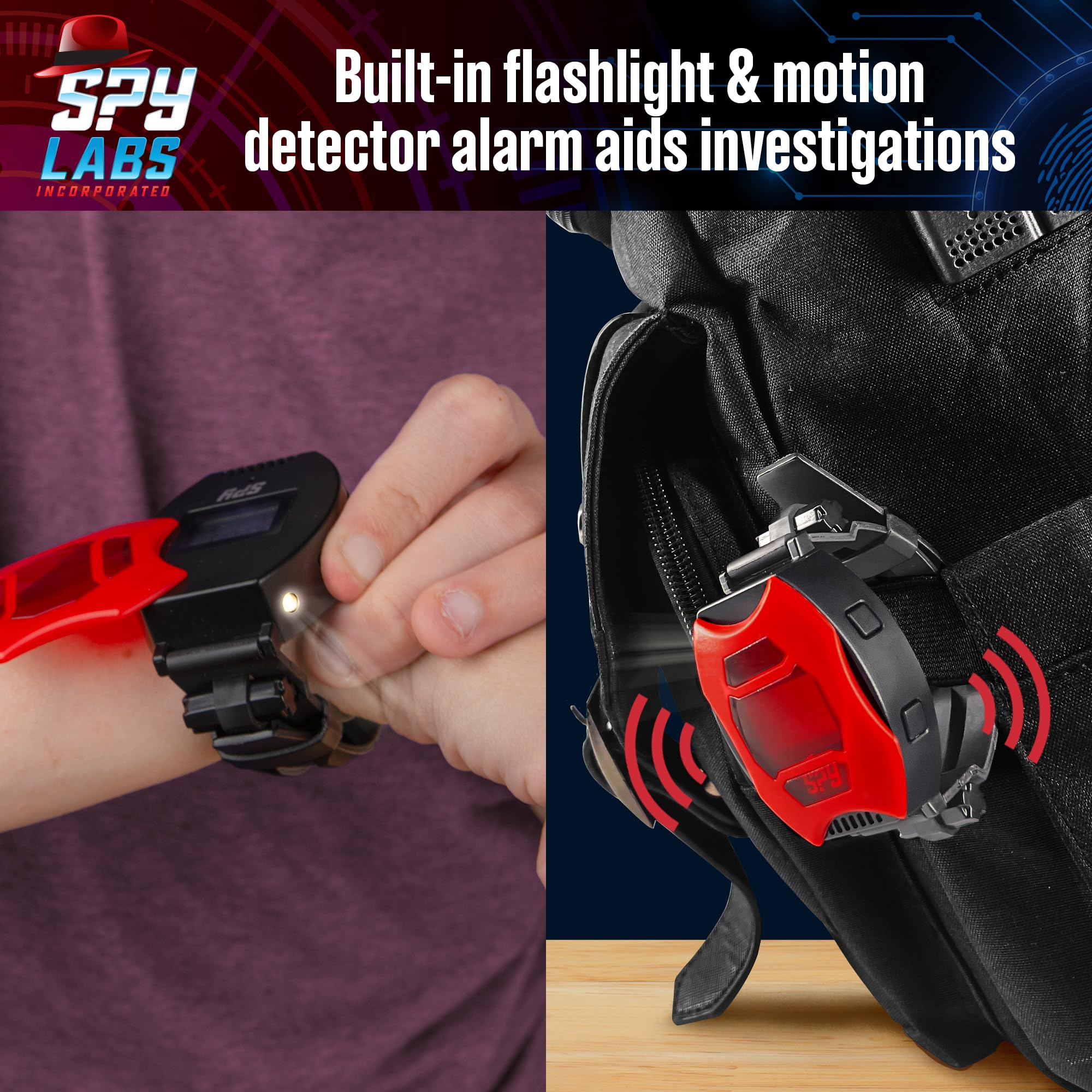 Thames & Kosmos Spy Labs flashlight activates to illuminate hidden details.