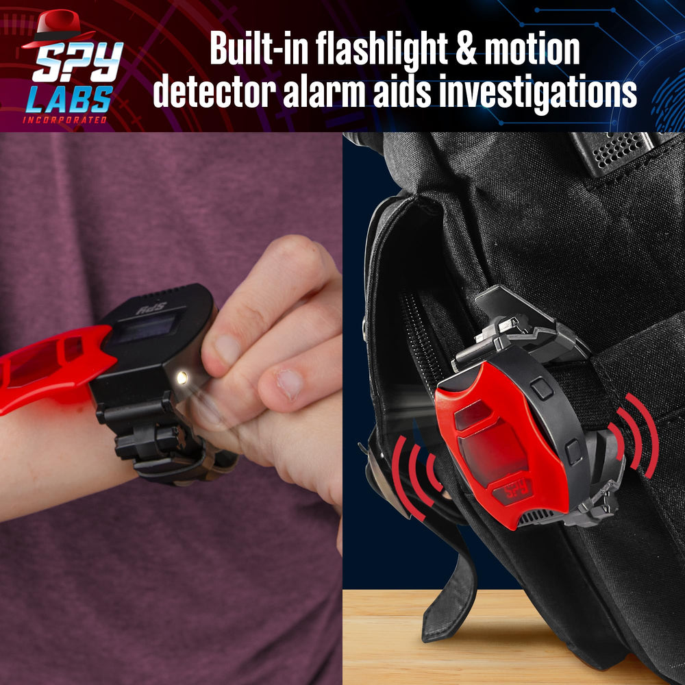 Thames & Kosmos Spy Labs flashlight activates to illuminate hidden details.