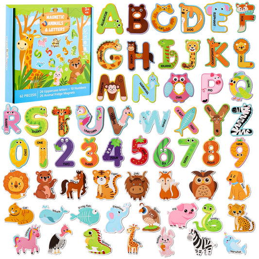 Thboxes 52pcs fridge magnets with animals and letters for early learning