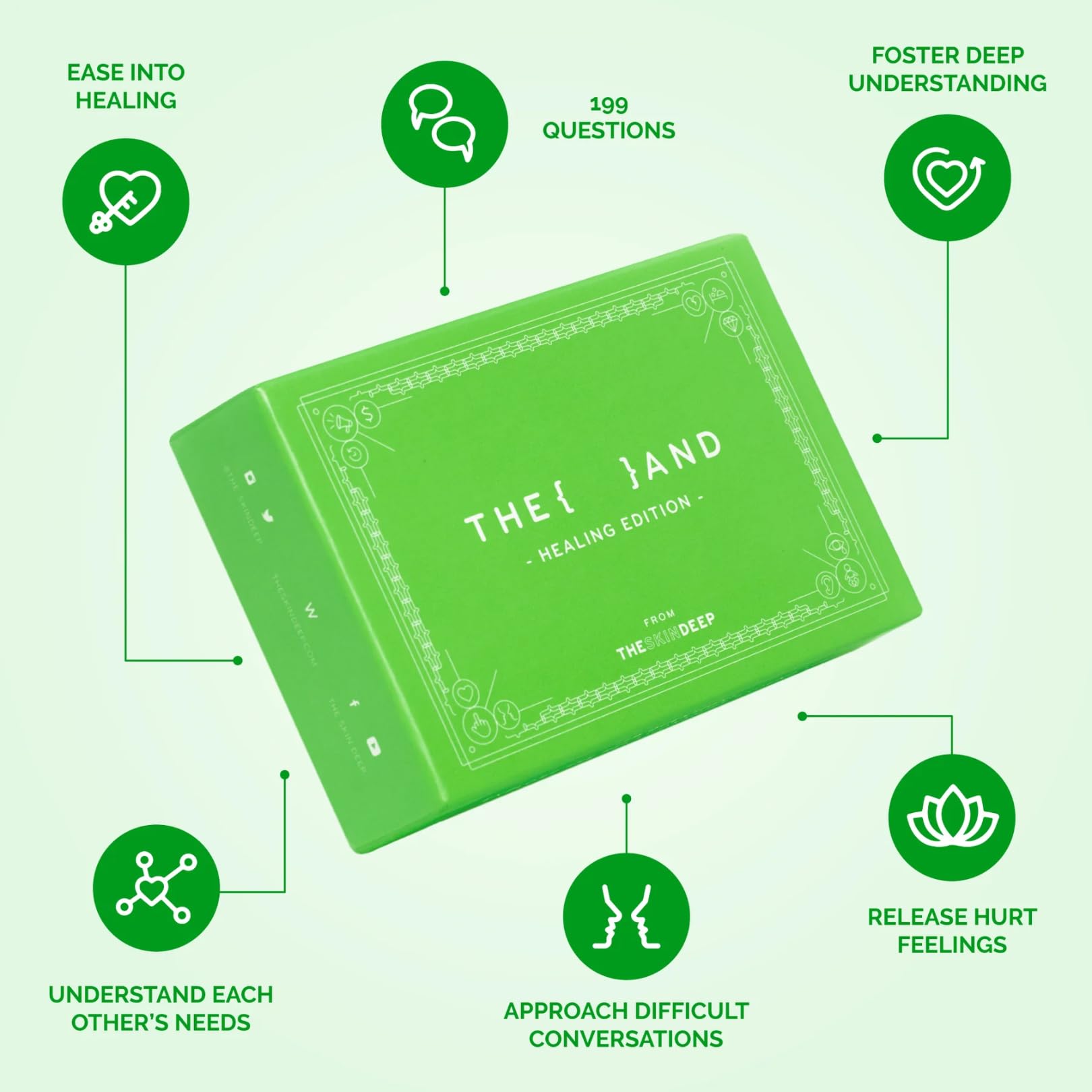 Closeup of THE AND Healing Edition conversation cards for safe, structured dialogue.