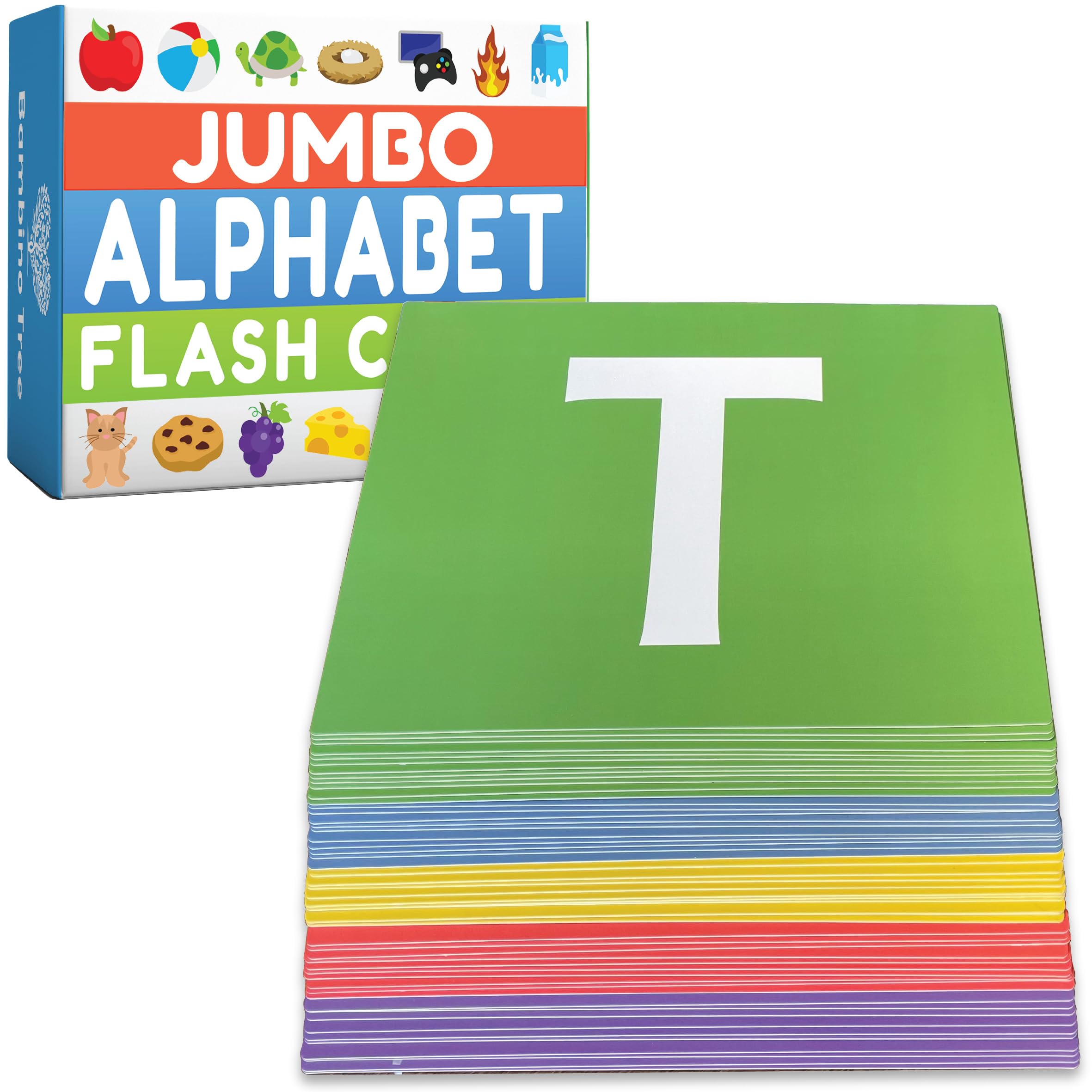 The Bambino Tree jumbo flash cards front view with bold letters for easy recognition
