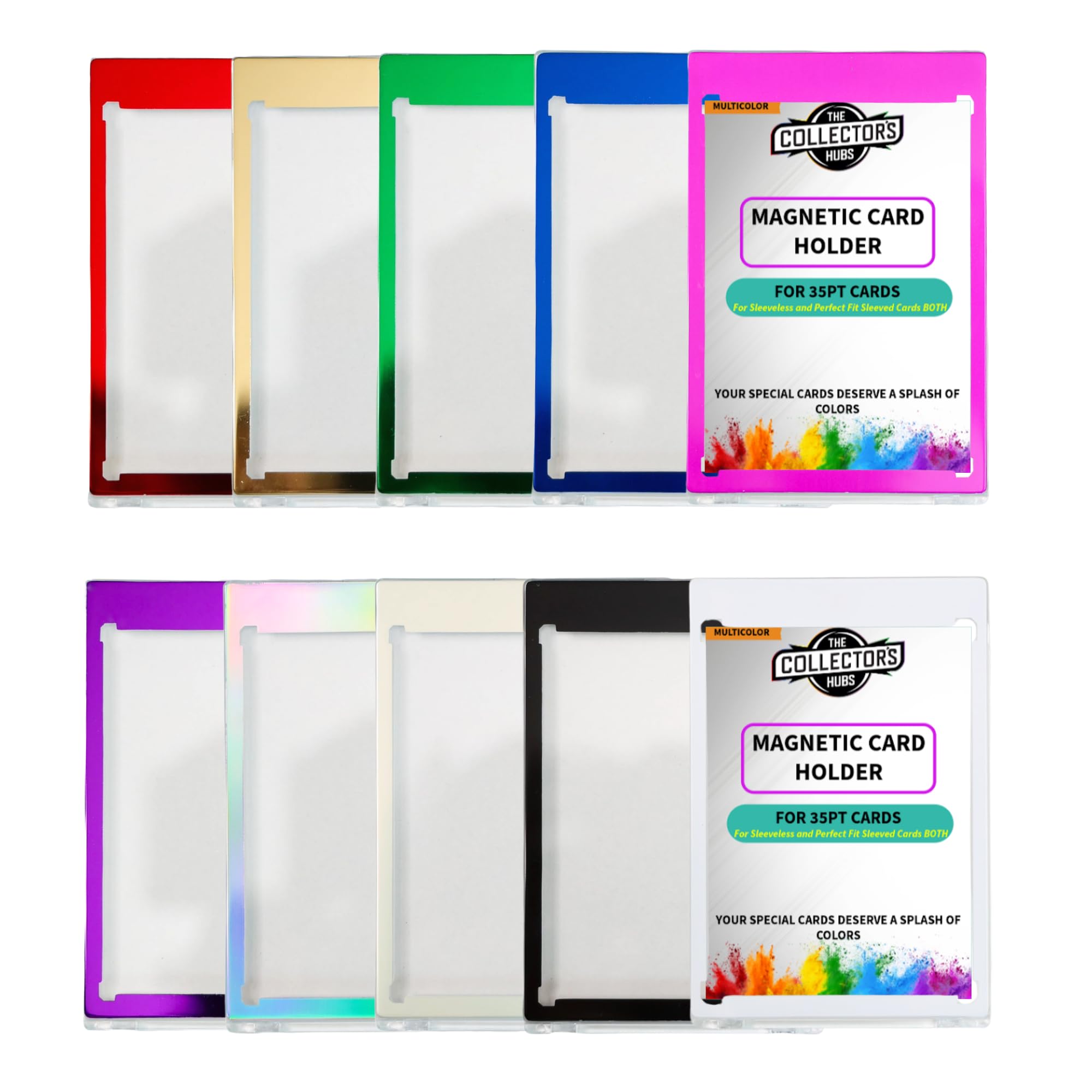 The Collector's Hubs 10CT magnetic card holder front view with HD clarity for pristine card display