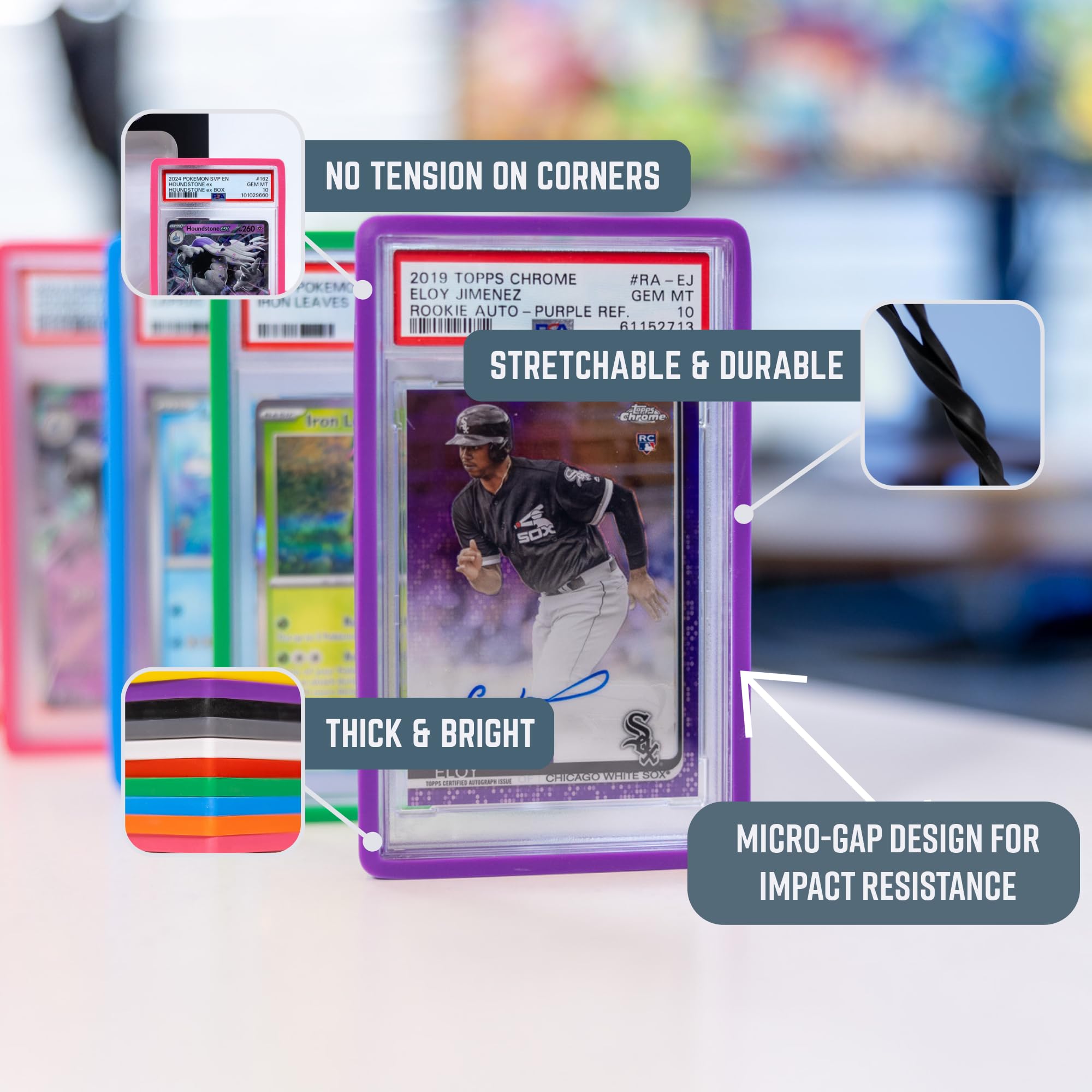 The Collector’s Hubs PSA slab guard color-pack showcases 10 vibrant color options for personal styling.