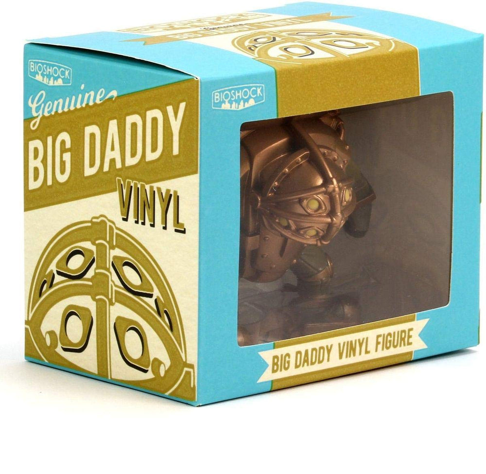 The Coop Bioshock Big Daddy vinyl figure desk-shot shows compact collectible with dramatic impact.