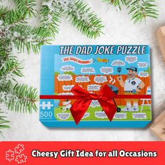 The Dad Joke 3000 500-piece puzzle framed display, artist-designed humor for home decor.