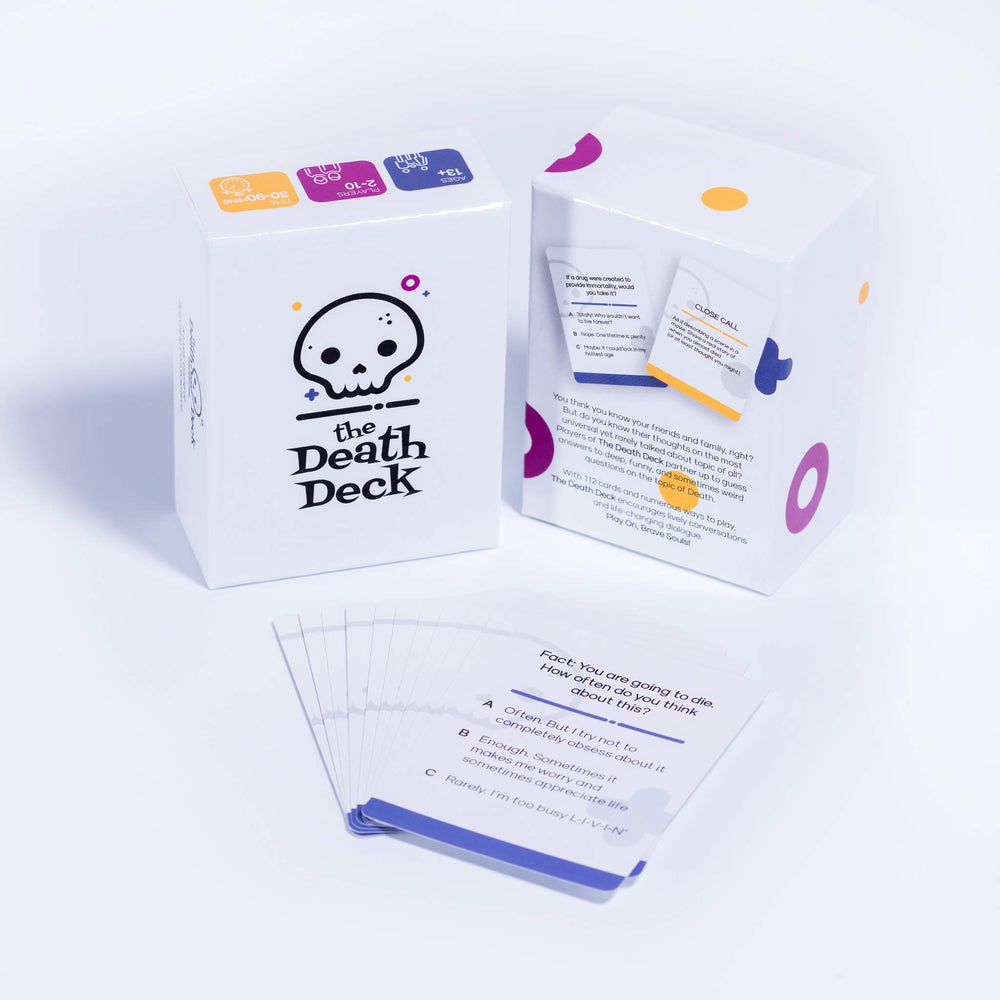 The Death Deck hand-held cards ready for a playful thought-provoking session.