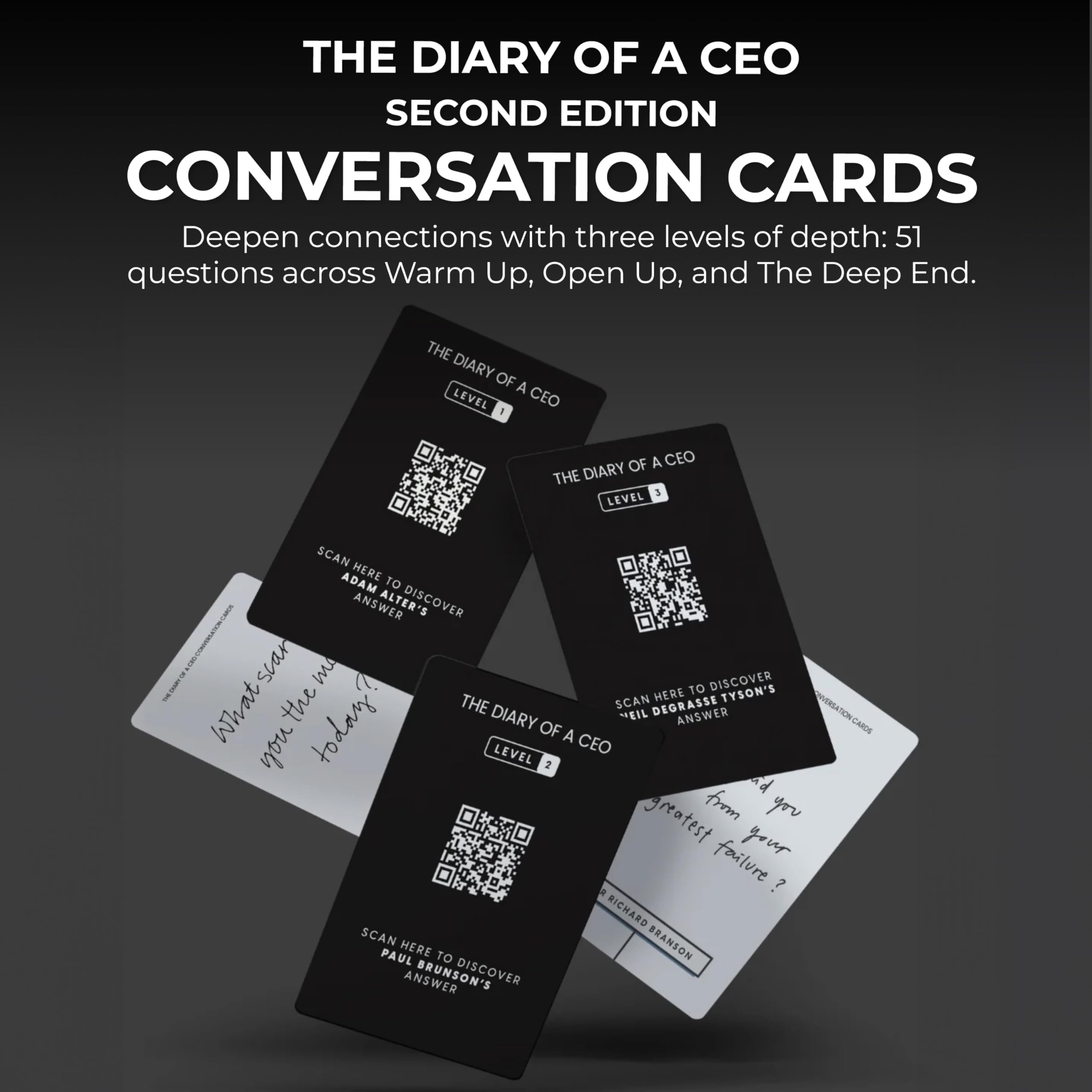 The Diary of a CEO Conversation Cards open-up prompts to deepen emotional sharing on date nights.