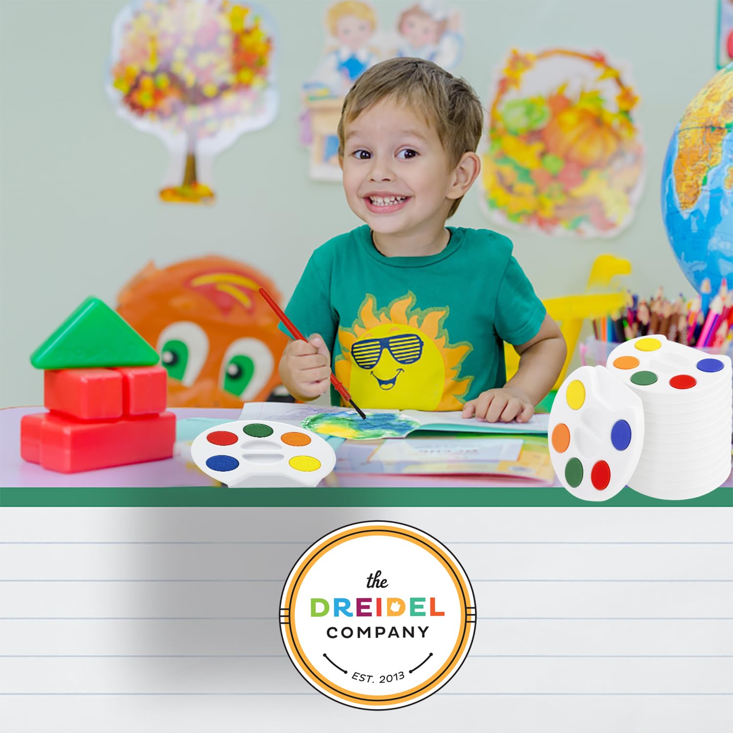 The Dreidel Company mini 3-inch watercolor paints safe for children age 3 plus.