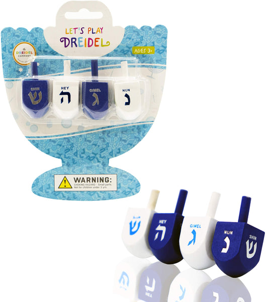 The Dreidel Company bulk blue and white wooden dreidel top for Hanukkah play