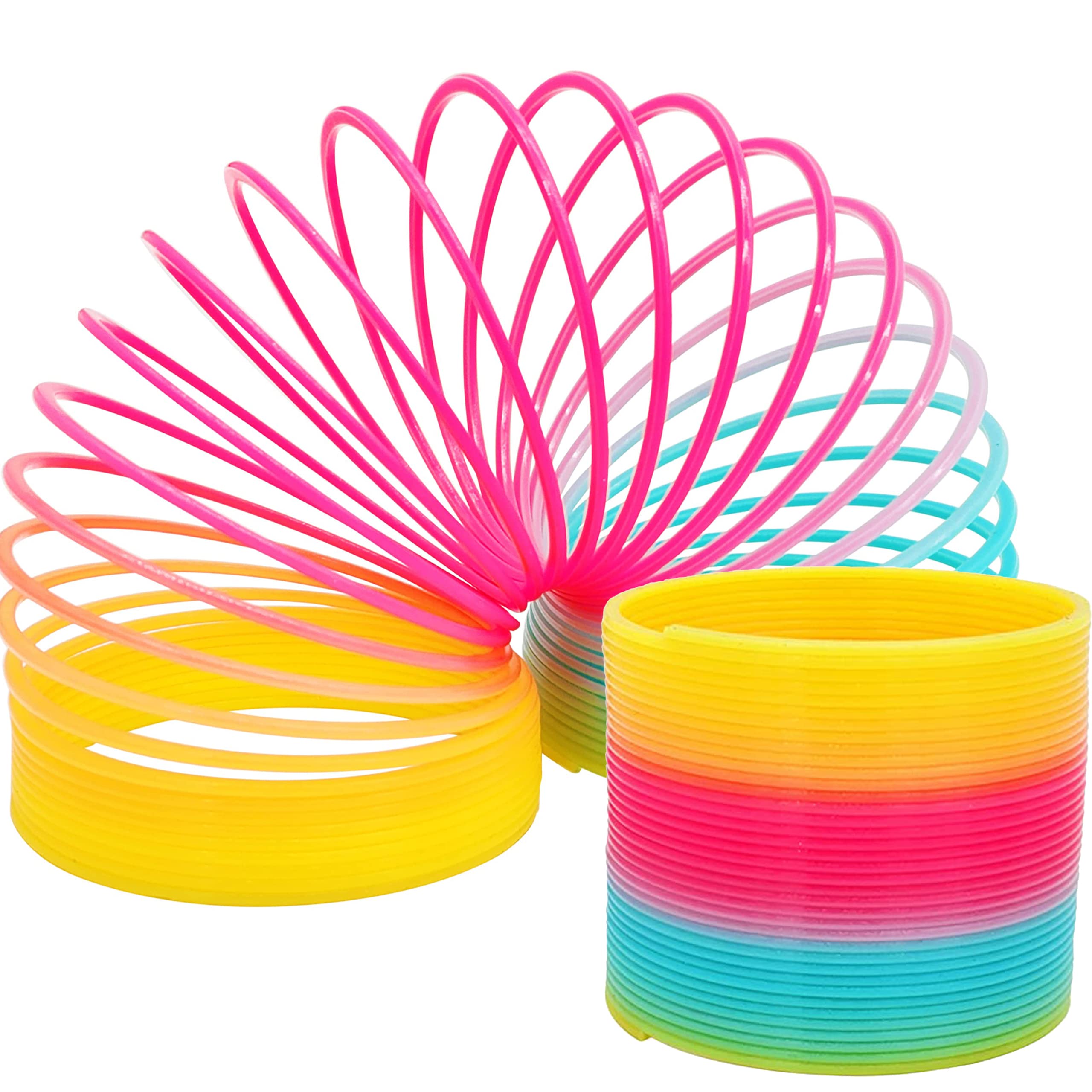 The Dreidel Company multicolor coil spring shown with carnival prizes and party booths.
