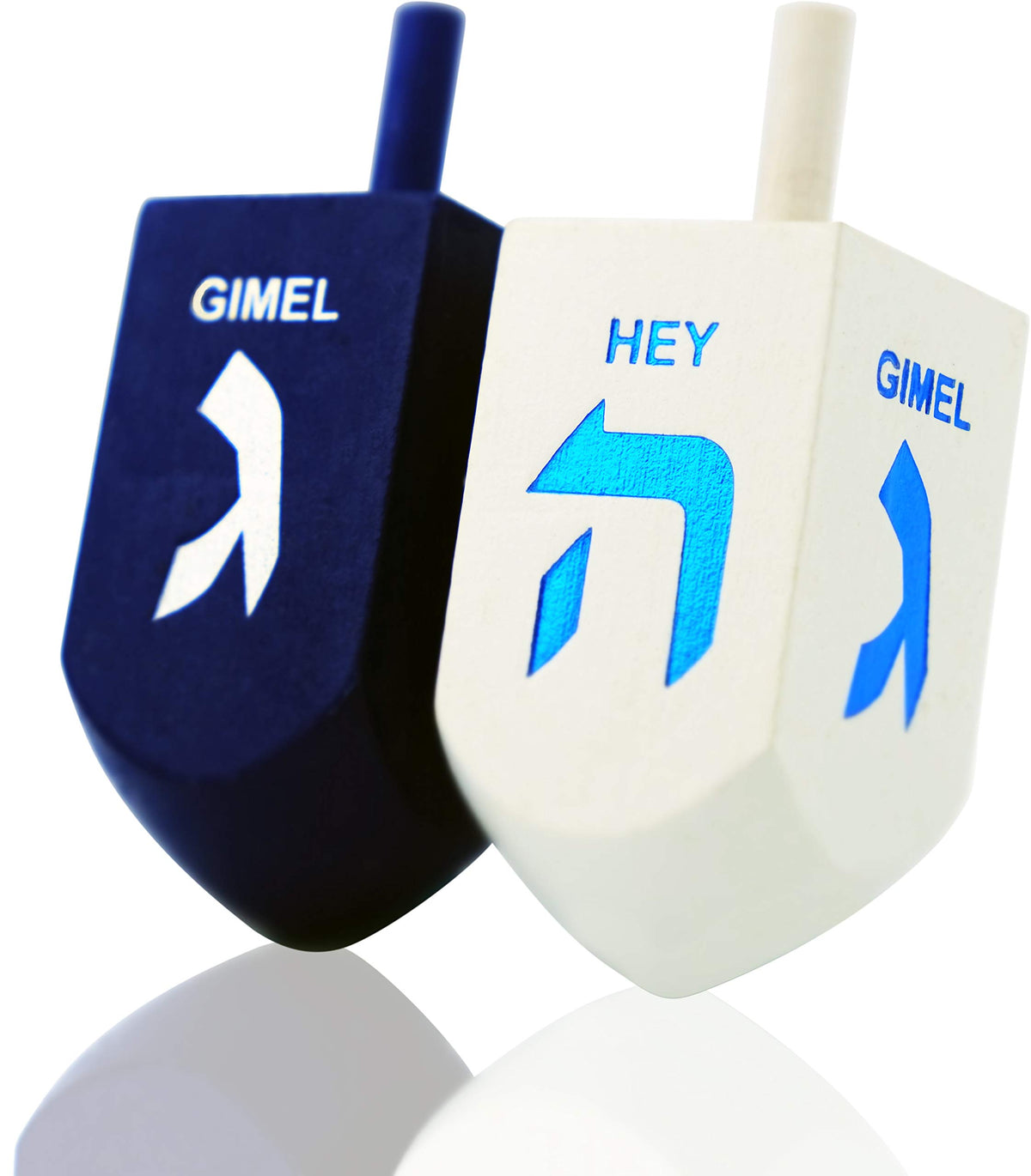 The Dreidel Company blue and white 3-inch XL dreidel for family Hanukkah games.