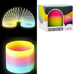 The Dreidel Company glow-in-the-dark rainbow coil spring close-up for party fun