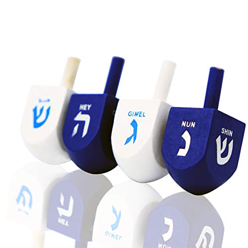 The Dreidel Company hand-painted blue white dreidel with foil-embossed Hebrew letters