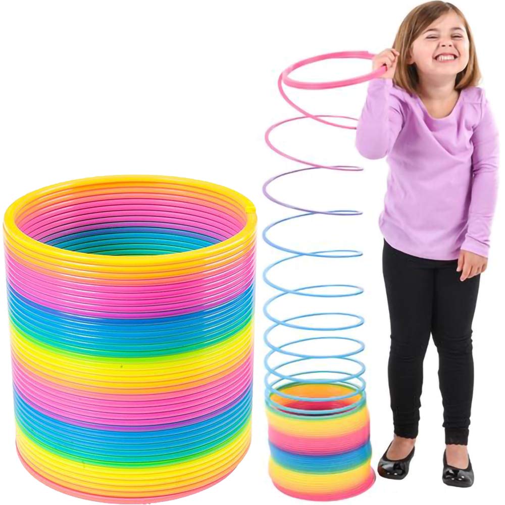The Dreidel Company jumbo rainbow coil spring in 7-inch color burst for lively play.
