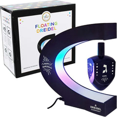 The Dreidel Company levitating dreidel 180-degree rotation creates a dynamic display.