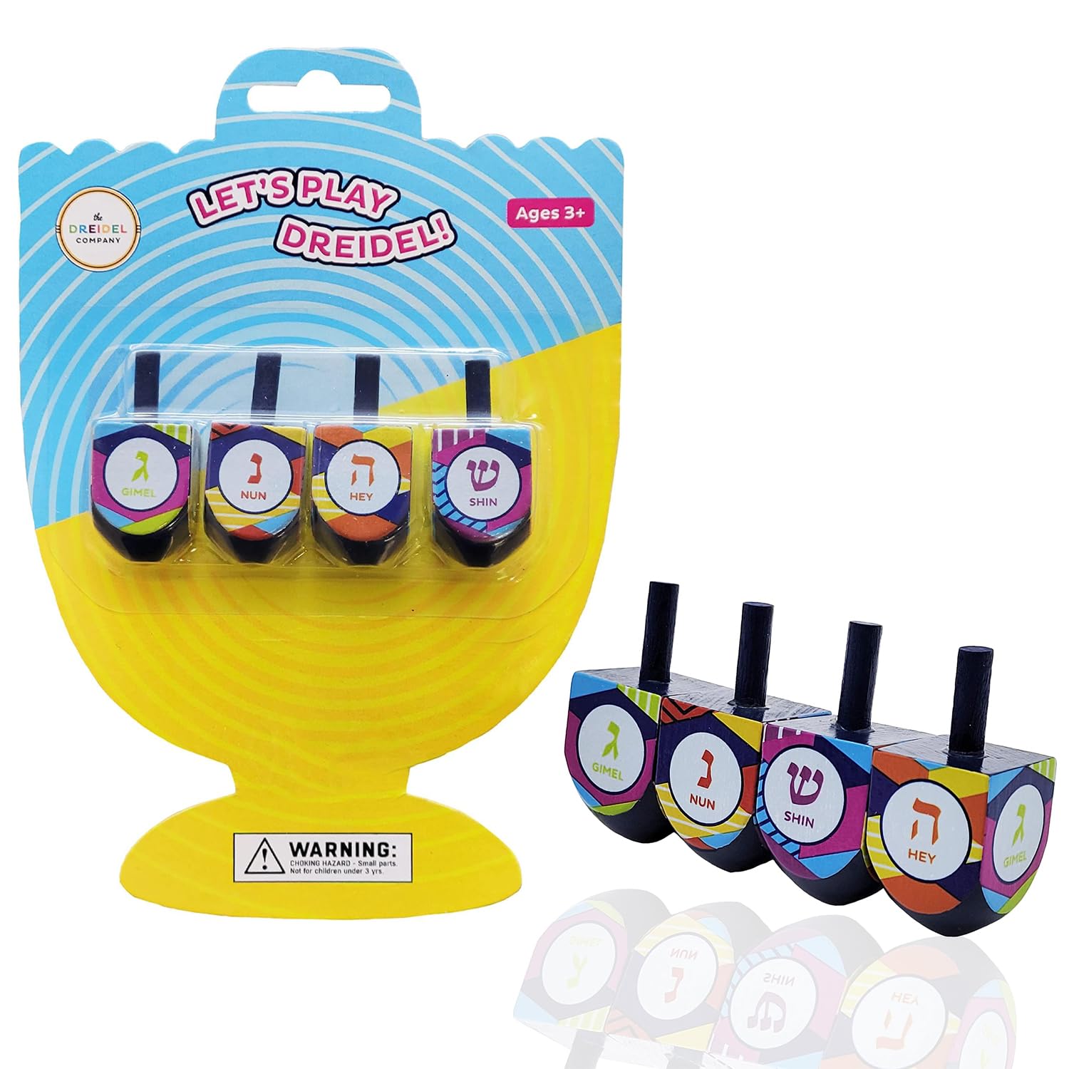 The Dreidel Company multi-colored hand-painted dreidels in a 4-pack for family fun.