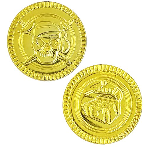 The Dreidel Company plastic coins beside a treasure chest, ready for treasure hunts.