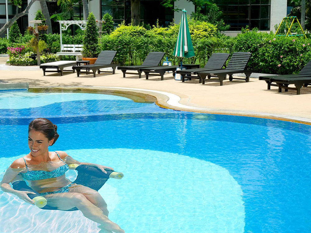The Dreidel Company pool noodle mesh chair threaded with noodle for easy setup