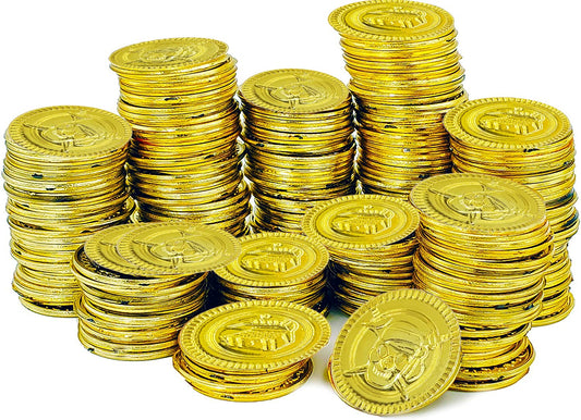 The Dreidel Company St. Patrick's Pirate Gold Coins in a colorful pile, ideal party favors.
