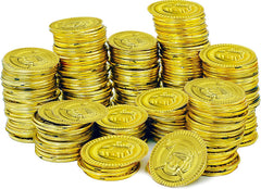 The Dreidel Company St. Patrick's Pirate Gold Coins in a colorful pile, ideal party favors.