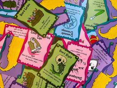 Artifacts of grooming cards showcasing magical items and strategic options