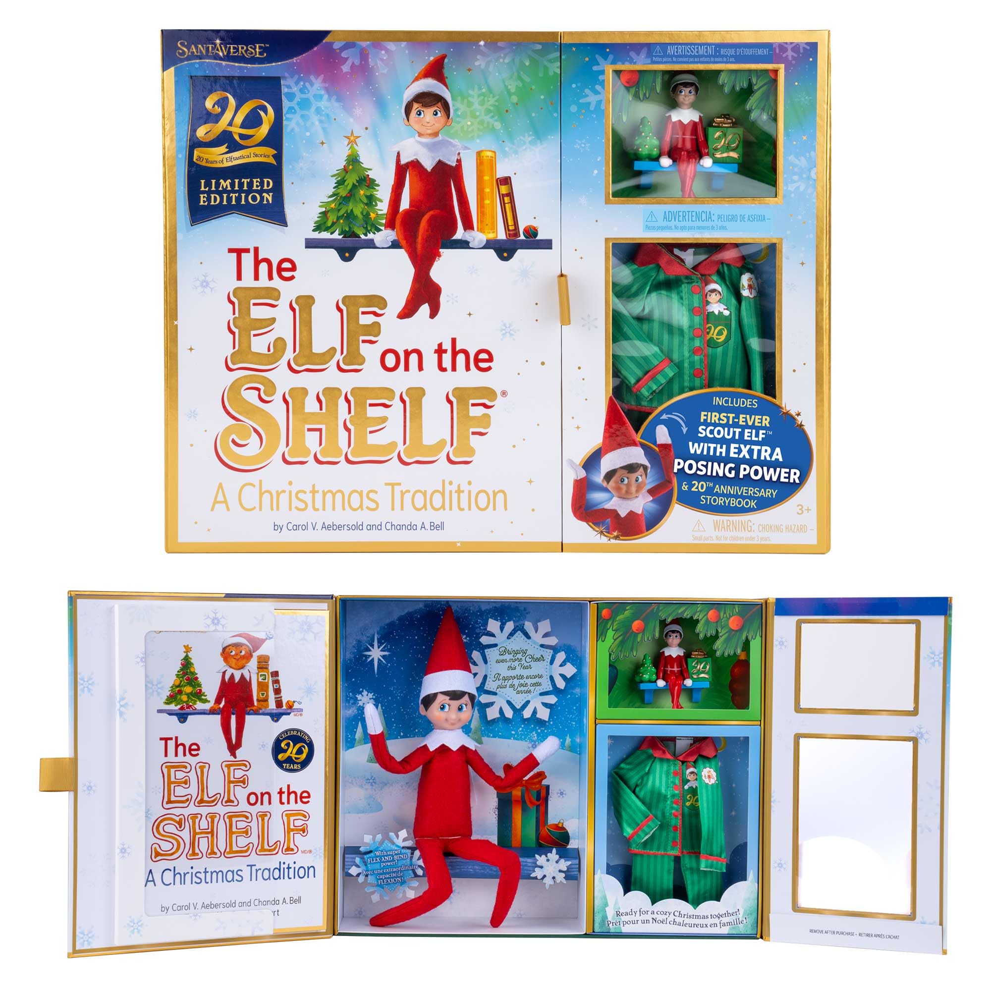 The Elf on the Shelf: 20th anniversary Scout Elf with flexible limbs for posing.