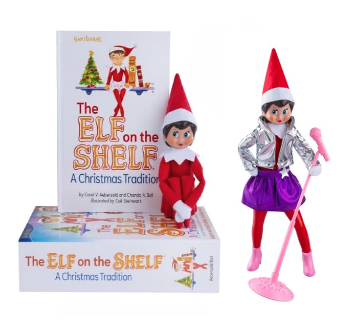 The Elf on the Shelf blue-eyed girl scout elf ready for a MagiFreez pop star performance