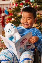 Close-up of The Elf on the Shelf Little Grunt plush showing holographic heart detail