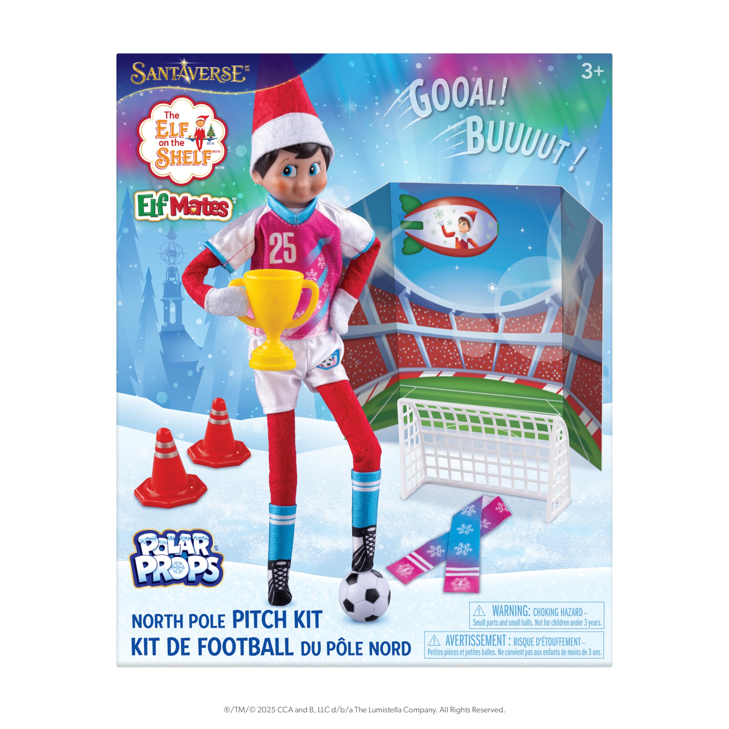 The Elf on the Shelf Polar Props North Pole Pitch Kit pitch layout for festive soccer adventures.