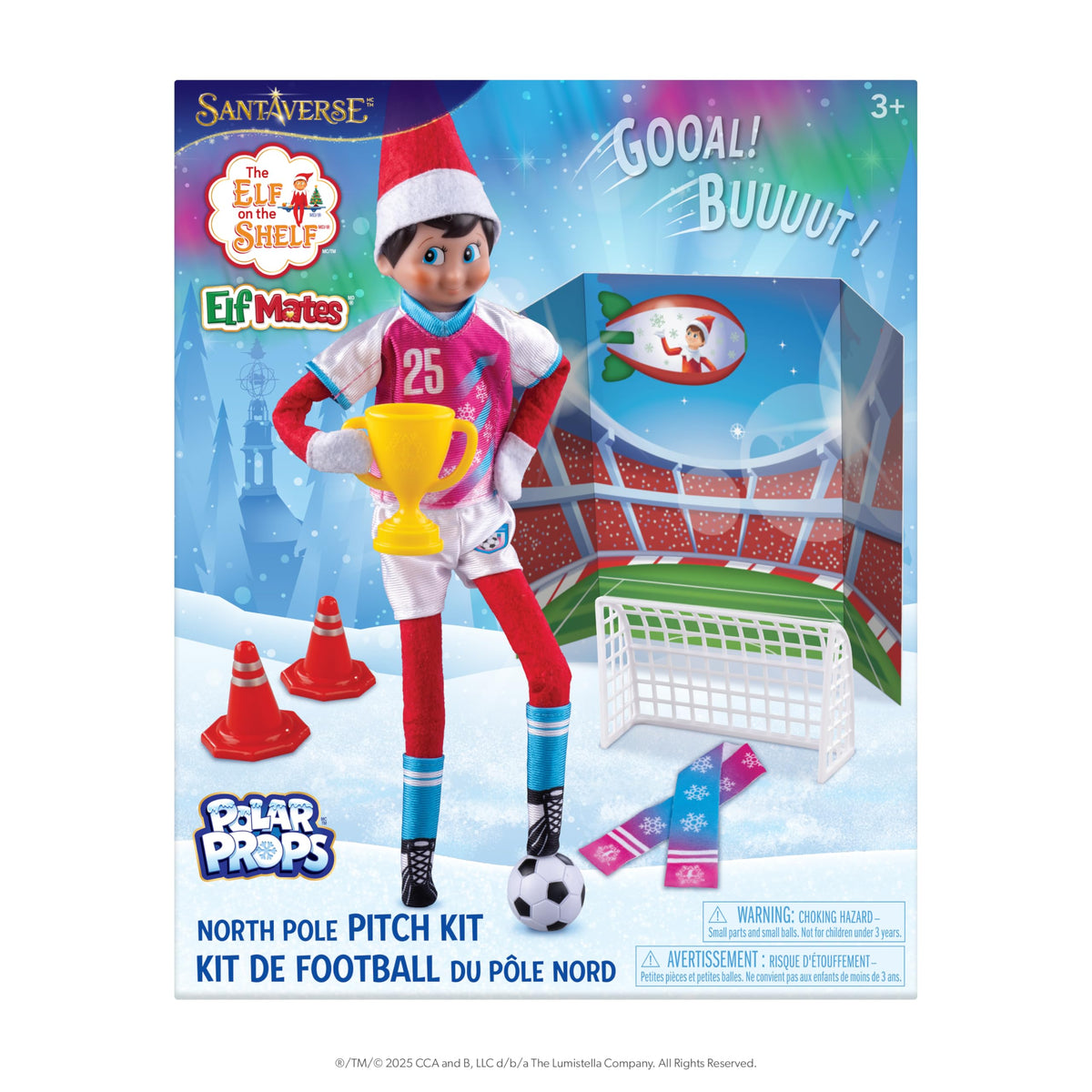 The Elf on the Shelf Polar Props North Pole Pitch Kit pitch layout for festive soccer adventures.