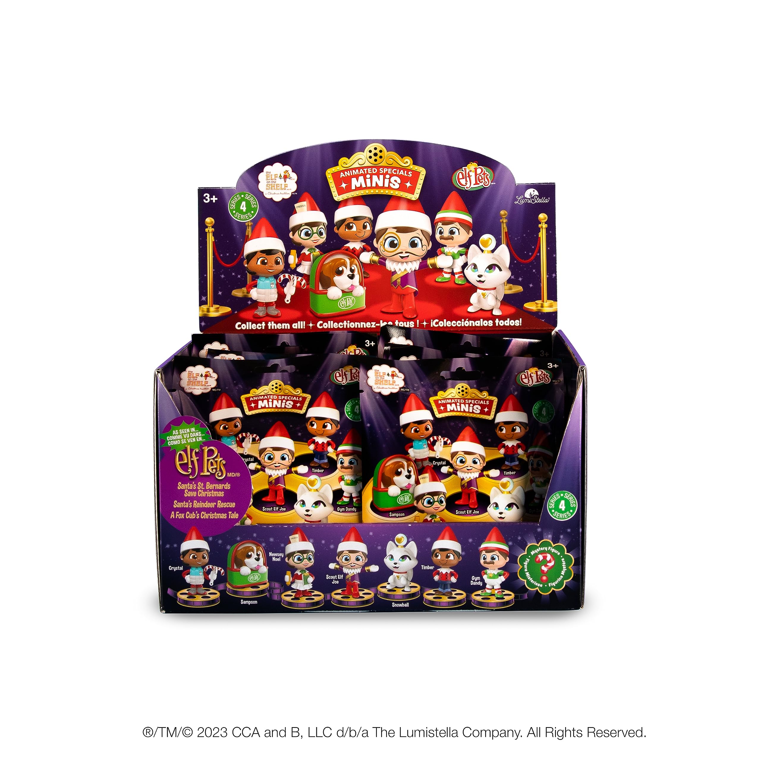 The Elf on the Shelf Minis Series 4 collection box showcases a ready-to-display set.