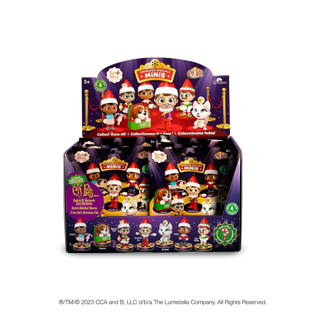 The Elf on the Shelf Minis Series 4 collection box showcases a ready-to-display set.