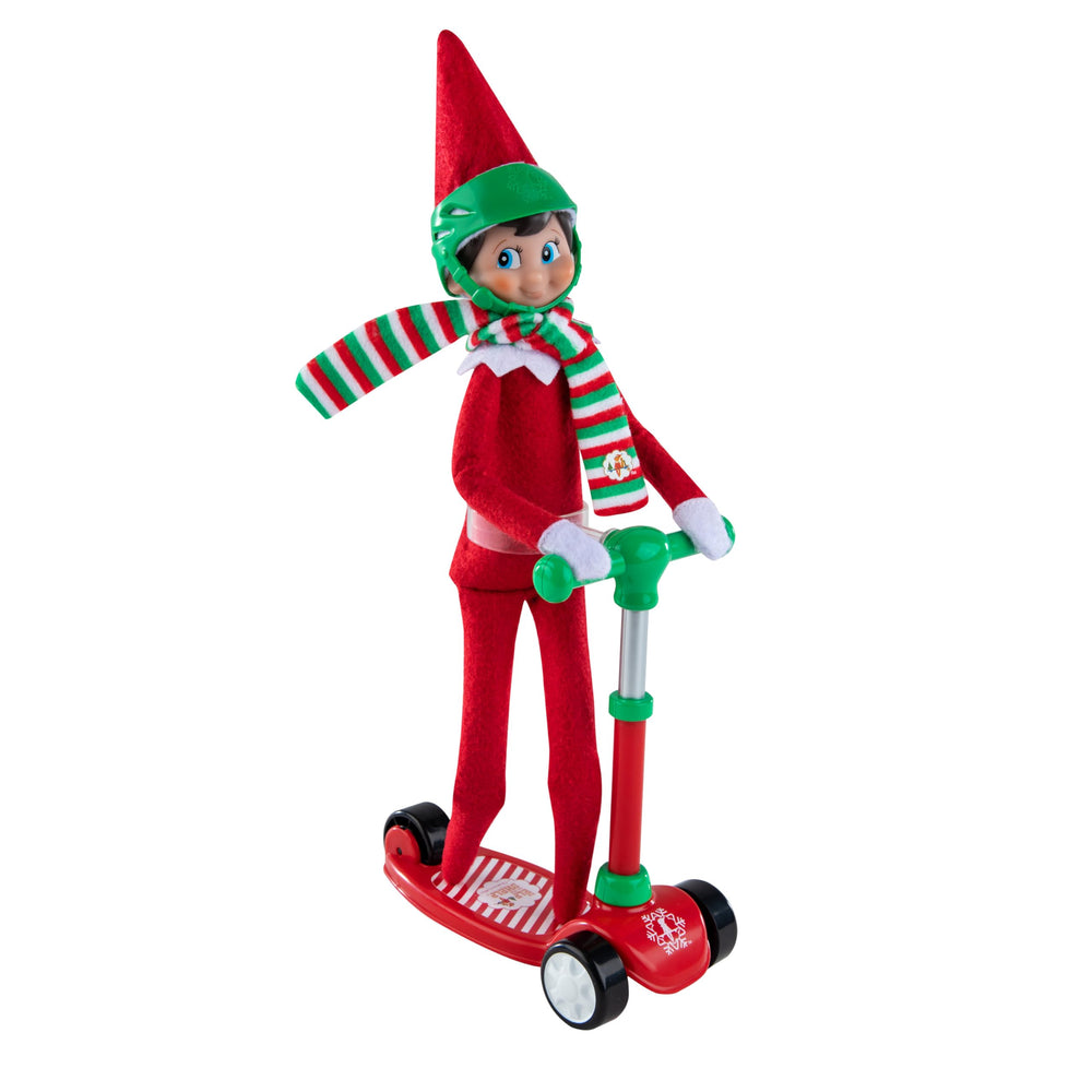 The Elf on the Shelf Stand n Scoot scooter ready for playful holiday scenes.
