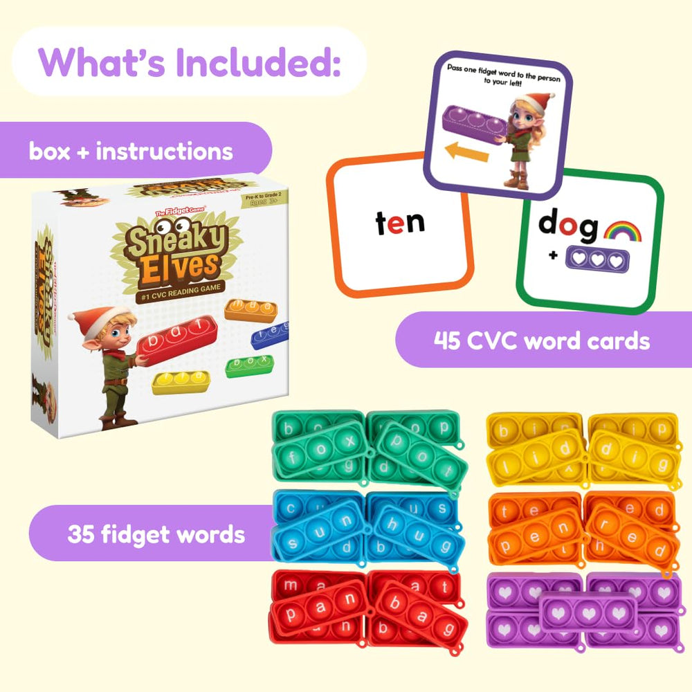 The Fidget Game colorful elf challenges engage kids in word recognition practice