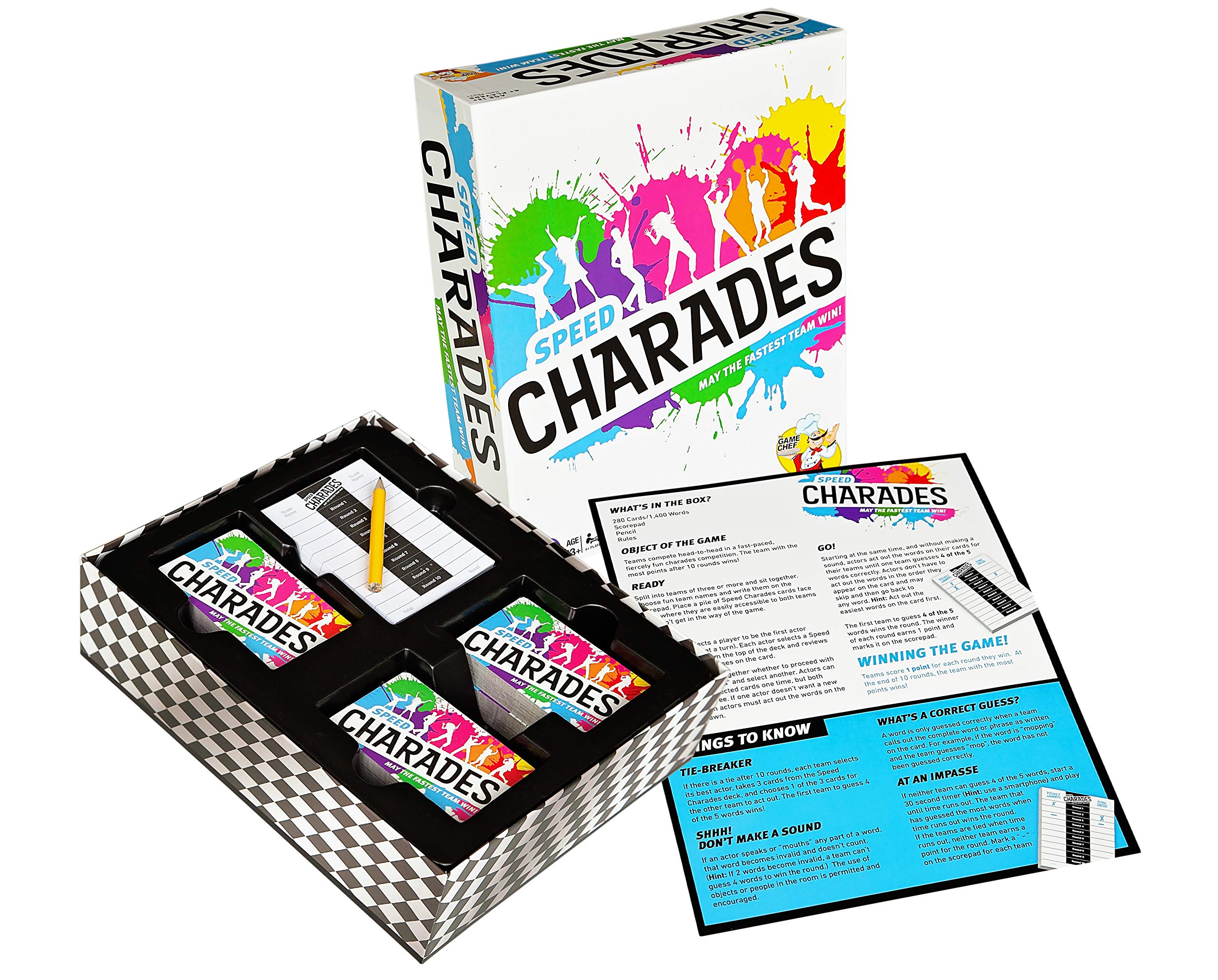 Speed Charades cards laid out for quick guessing during a lively session