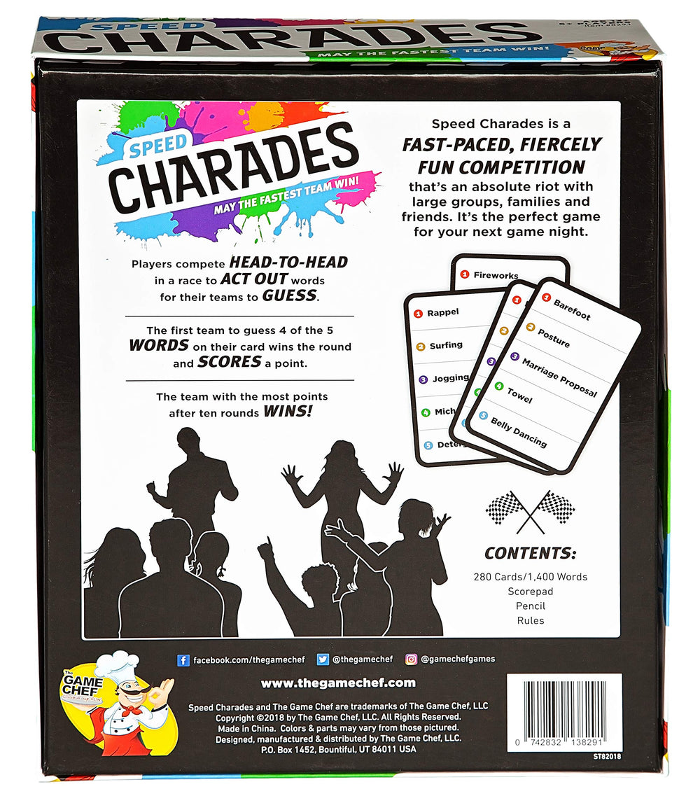 The Speed Charades rule booklet showing simple, fast setup