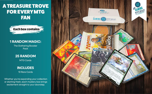 The Gaming Emporium MTG mystery box card spread hints at potential rare finds.