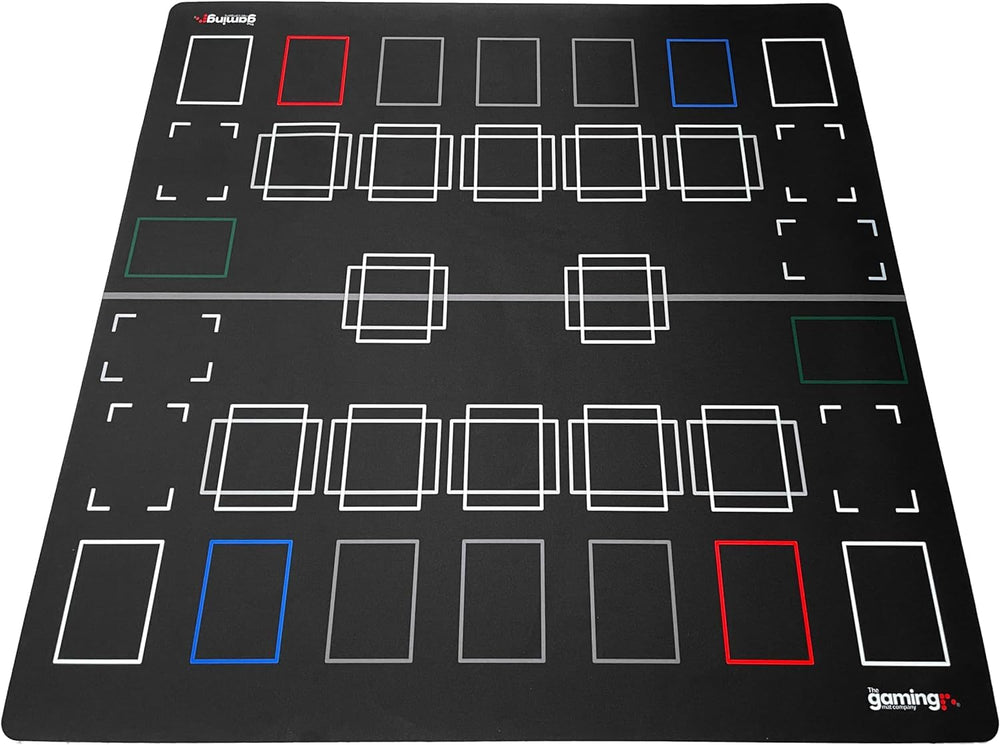The Gaming Mat Company large 28-35 inch playmat fits two-player duels.