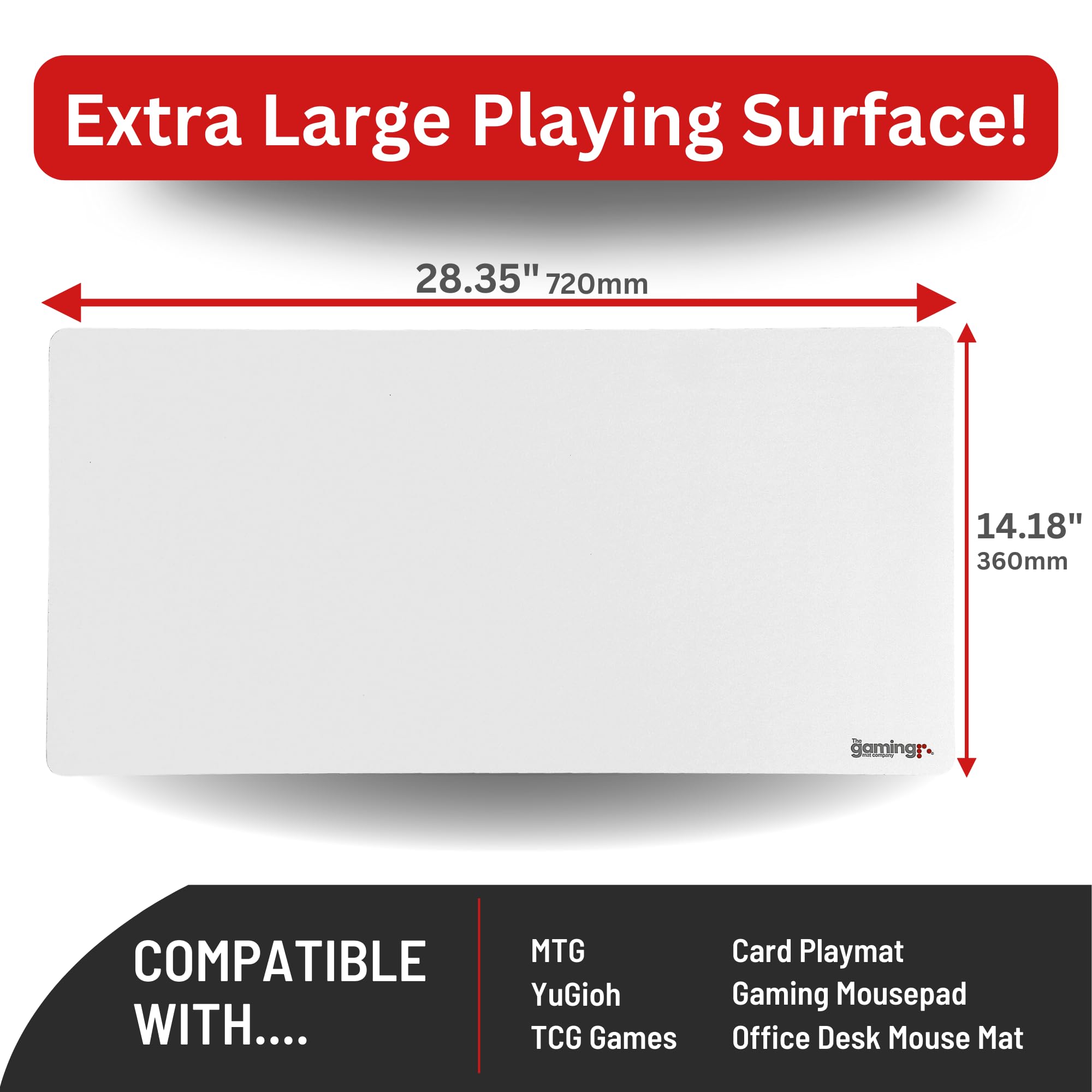 The Gaming Mat Company white playmat close-up showing edge and mouse area