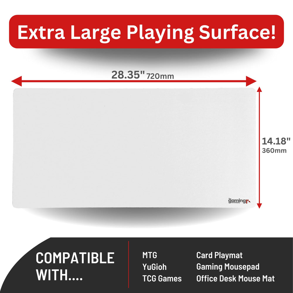 The Gaming Mat Company white playmat close-up showing edge and mouse area