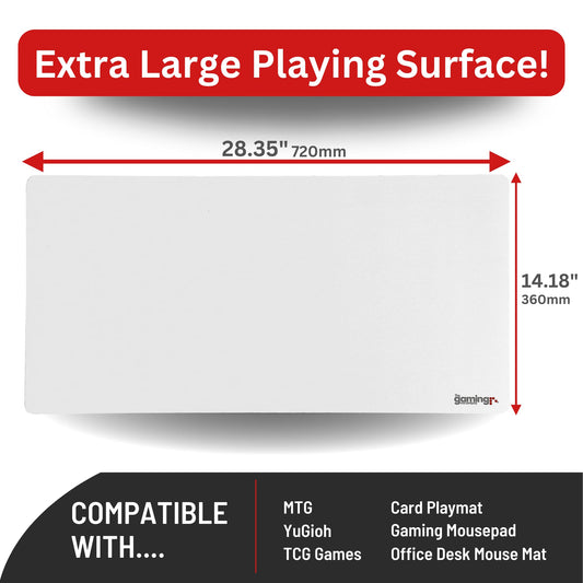 The Gaming Mat Company white playmat close-up showing edge and mouse area