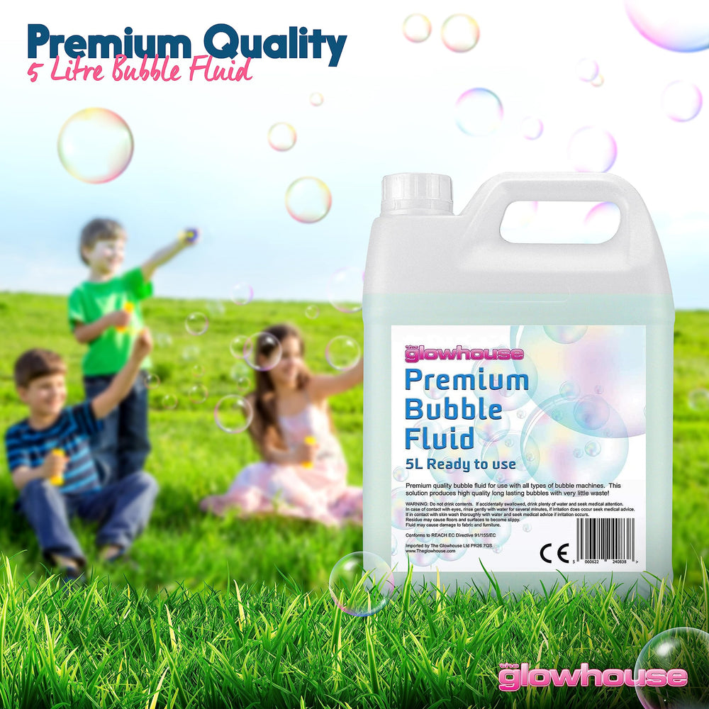 Pour-ready Glowhouse bubble solution facilitates quick setup for machines and wands.