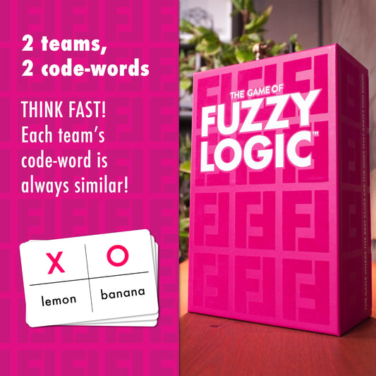 The Good Game Company Fuzzy Logic players at table, ready to clue and guess, bonding friends.