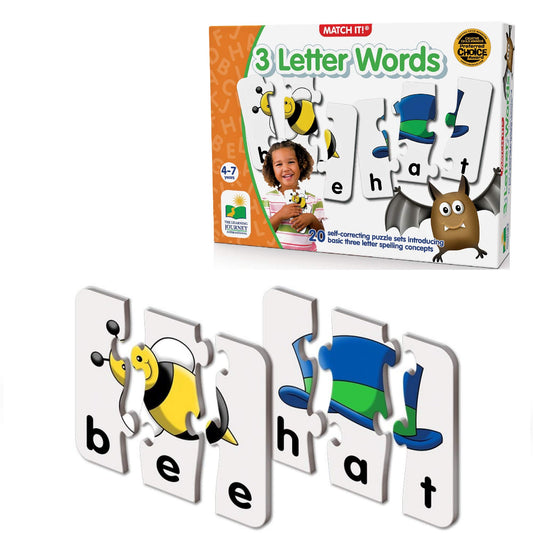 The Learning Journey Match It! 3 Letter Words puzzle set features vibrant images to spark word recognition.