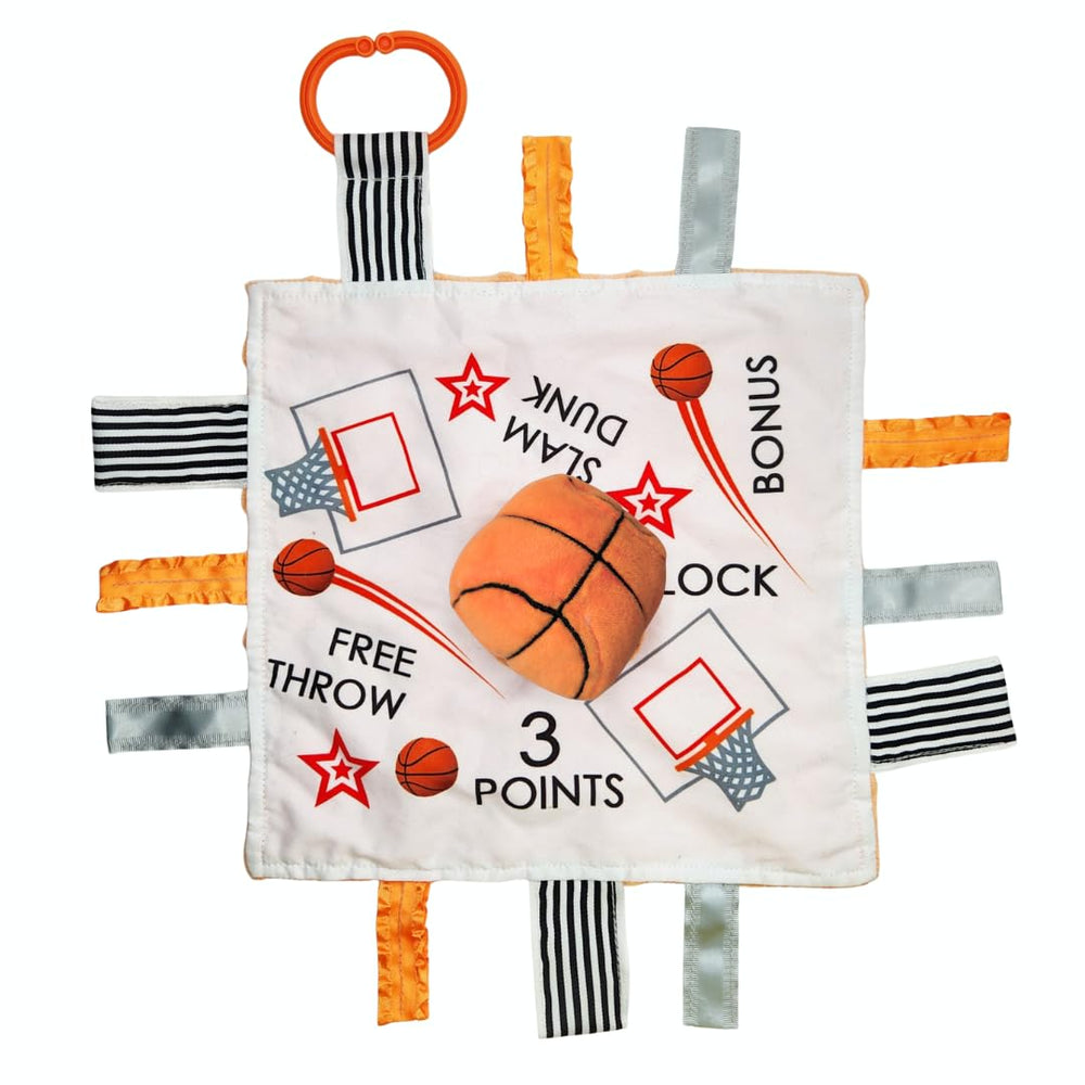 The Learning Lovey Baby Jack Co 10x10 sports lovey closeup shows soft textures for little hands.