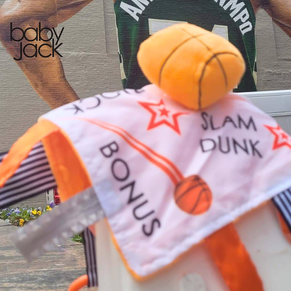 The Learning Lovey 10x10 sports lovey gift-ready option for new parents.