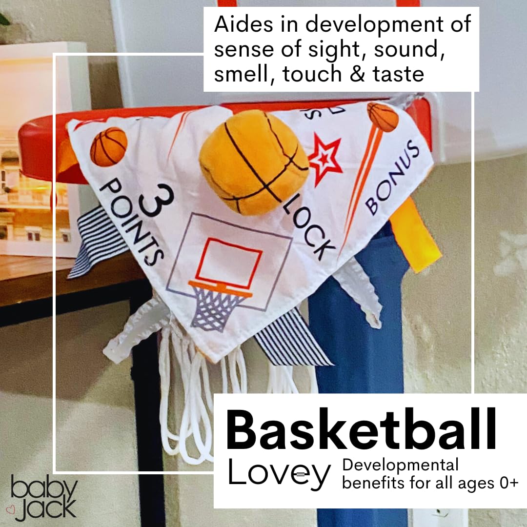 The Learning Lovey 10x10 sports lovey stroller clip enables easy on-the-go attachment.