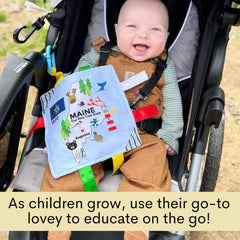The Learning Lovey Washington state pattern makes a charming gift-ready sensory toy.