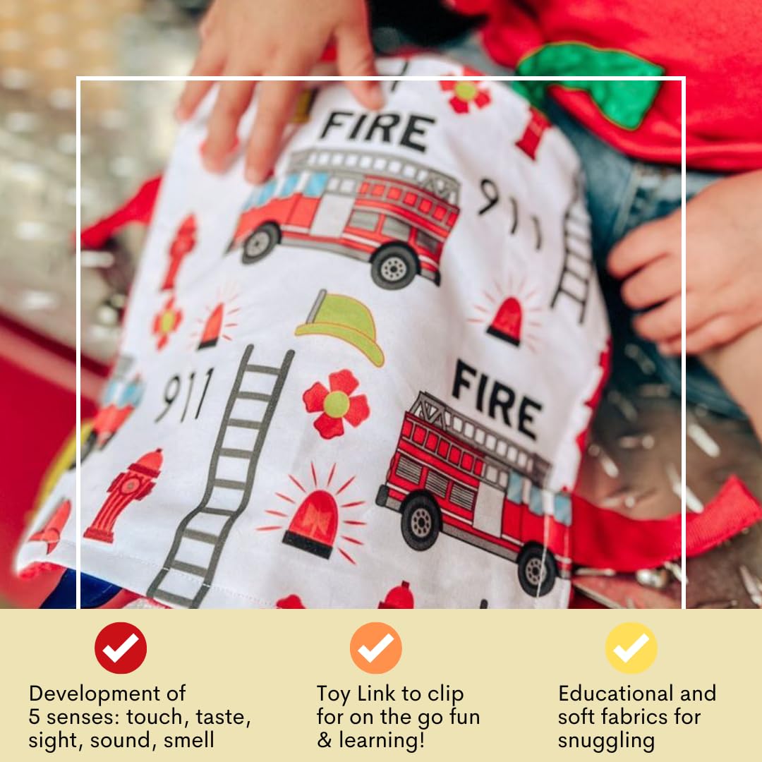 The Learning Lovey BPA-free fire lovey offers soft, safe textures